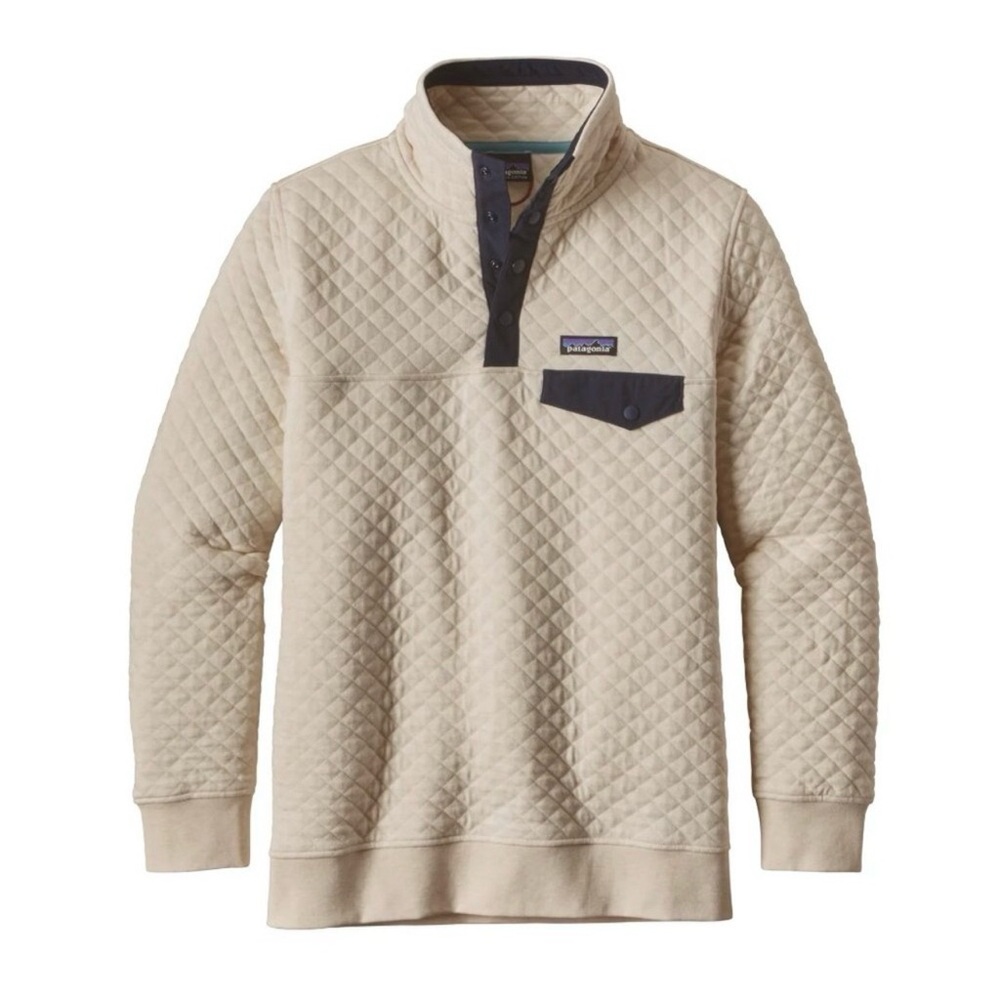 Patagonia Quilted Pullover Sweater in Cream with Black Trim